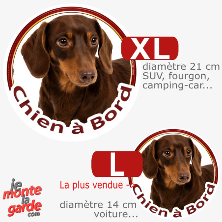 Teckel à poils ras, sticker voiture rond "Chien à Bord" 2 Tailles