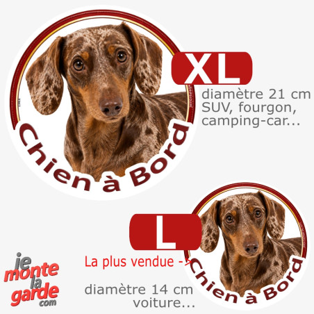 Teckel à poils ras, sticker voiture rond "Chien à Bord" 2 Tailles