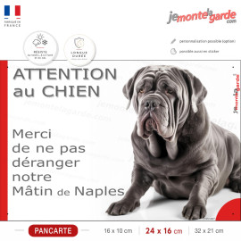 Plaque portail humour "Attention au Chien, Merci de ne pas déranger notre Mâtin de Naples" Photo pancarte drôle fatigué feignant