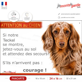 Pancarte Teckel "ÀTTENTION au CHIEN" avec message courage, panneau PVC français pour portail