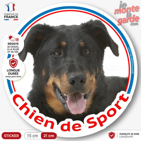 Beauceron, sticker rond photo "Chien de Sport" résiste dehors, 2 Tailles Beauceron, sticker rond photo "Chien de Sport" résiste dehors, 2 Tailles