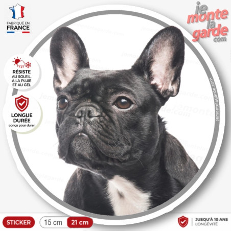 Bouledogue Français noir bringé, sticker autocollant rond "photo" disque intérieur ou Extérieur adhésif chien résiste dehors