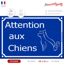 Panneau Sticker autocollant adhésif Portail pluriel "Attention aux Chiens" look plaque de rue bien bleue plusieurs chiens