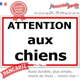 "Attention auX ChienS" Plaque de Portail pluriel avec liseré rouge, résiste intempéries, fabriqué en France