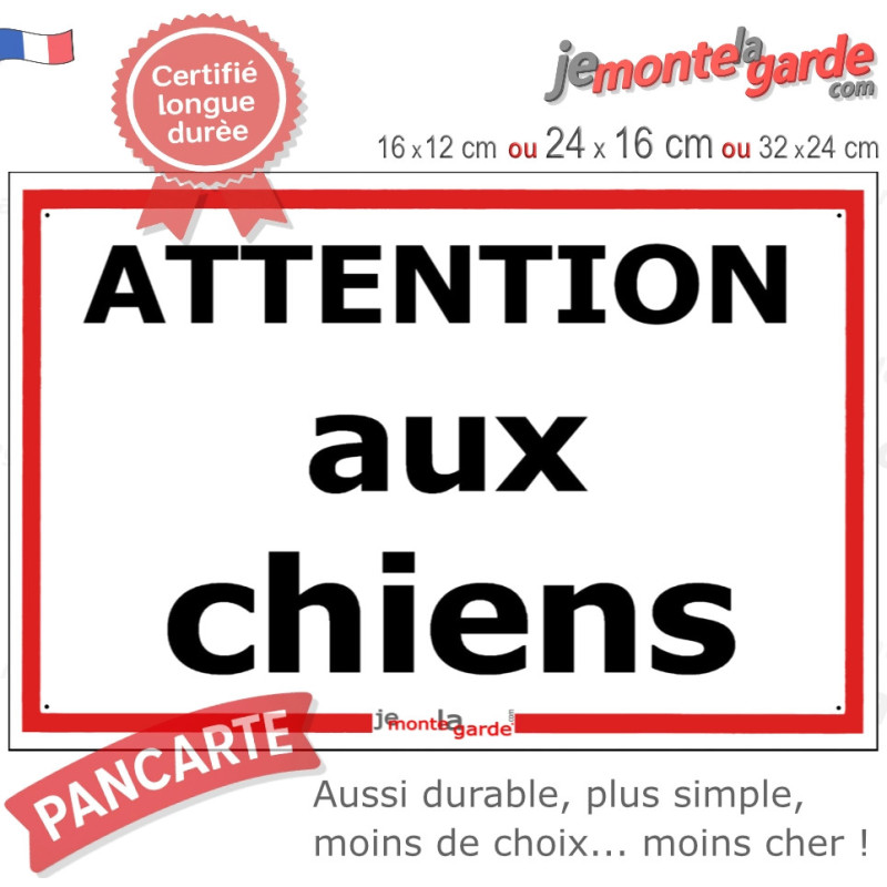 "Attention auX ChienS" Plaque de Portail pluriel avec liseré rouge, résiste intempéries, fabriqué en France