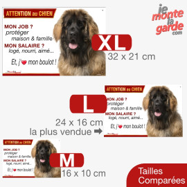 Leonberg, plaque humour "Attention au Chien, j'aime boulot" 3 Tailles