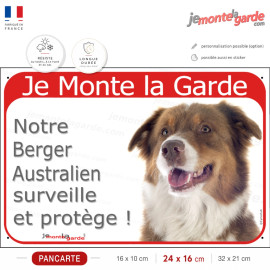 Berger Australien Tricolore Rouge, Panneau Portail rouge "Je Monte la Garde, surveille protège" photo, bien visible