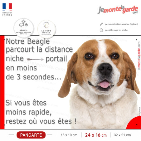 Plaque humour photo "Beagle distance Niche-Portail 3 secondes" 3 Tailles