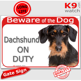 Wire-Haired Dachshund On Duty Sign | Black and Tan Gate Plaque