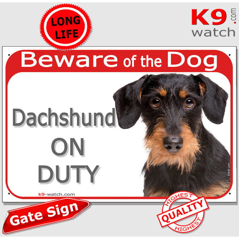 Wire-Haired Dachshund On Duty Sign | Black and Tan Gate Plaque