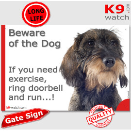 Funny wild boar wire-haired Dachshund doorbell warning sign with grizzled coat and rough beard for gates, fences and doors.