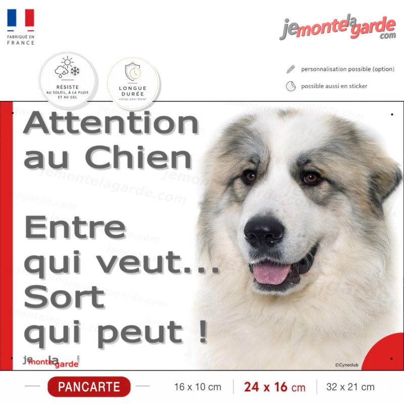 Plaque portail humour Montagne des Pyrénées "Attention au Chien, Entre qui veut, sort qui peut" photo patou, résiste dehors
