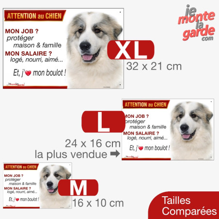 Montagne des Pyrénées avec taches, plaque humour photo "Attention au Chien, j'aime mon boulot" résiste dehors, 3 Tailles JOB D