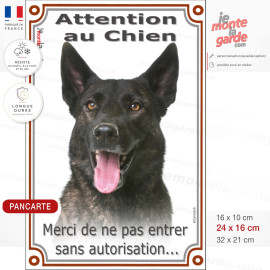 Berger Hollandais poils courts, plaque portail verticale "Attention au Chien, entrez pas sans autorisation" photo résiste dehors