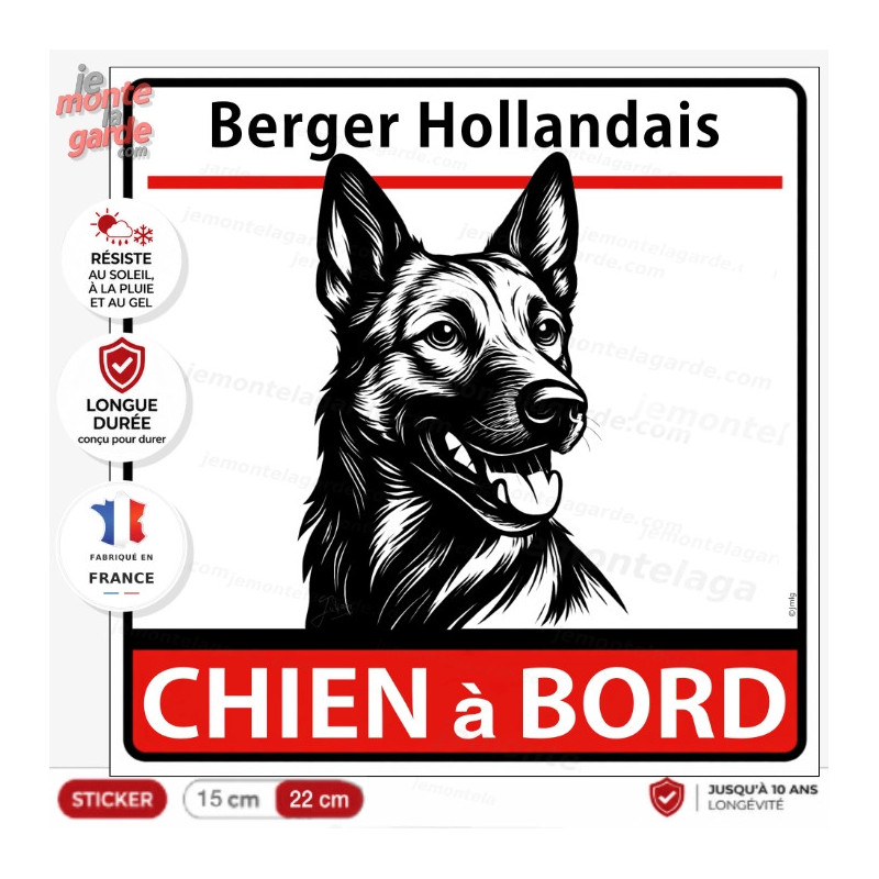 Sticker Berger Hollandais "CHIEN à BORD" pour voiture, adhésif durable de fabrication française