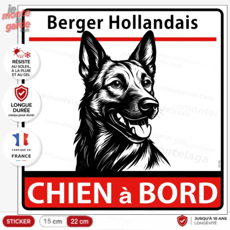 Sticker Berger Hollandais "CHIEN à BORD" pour voiture, adhésif durable de fabrication française