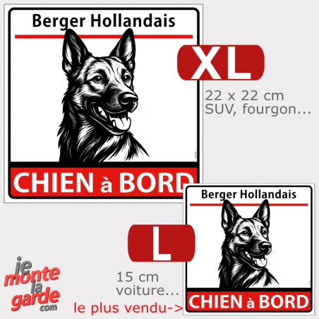 Autocollant voiture "Berger Hollandais à Bord" dessin noir et blanc 2 Tailles