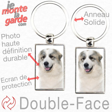 Porte-clés Chien de Montagne des Pyrénées "Double-Face", photo durable, fabrication française