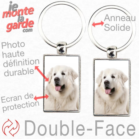 Porte-clés Chien de Montagne des Pyrénées "Double-Face", photo protégée, fabrication française
