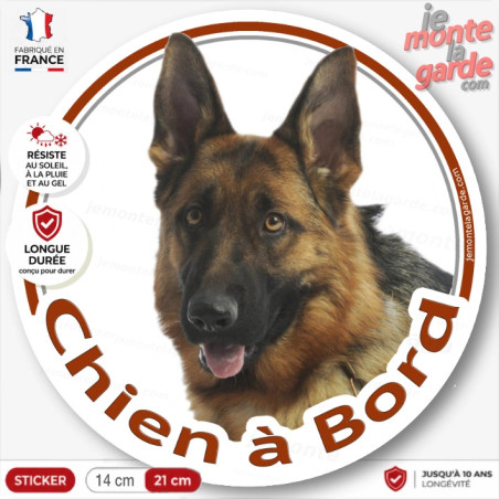 Berger Allemand noir et feu poils courts, disque autocollant rond "Chien à Bord" Sticker adhésif voiture photo, résiste dehors