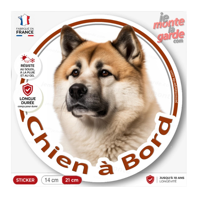 Akita américain fauve marron et blanc à masque noir, sticker autocollant rond "Chien à Bord" Disque photo résiste dehors Akita américain fauve marron et blanc à masque noir, sticker autocollant rond "Chien à Bord" Disque photo résiste dehors
