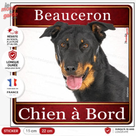 Sticker Beauceron noir et feu "Chien à Bord" pour voiture, adhésif durable fabriqué en France