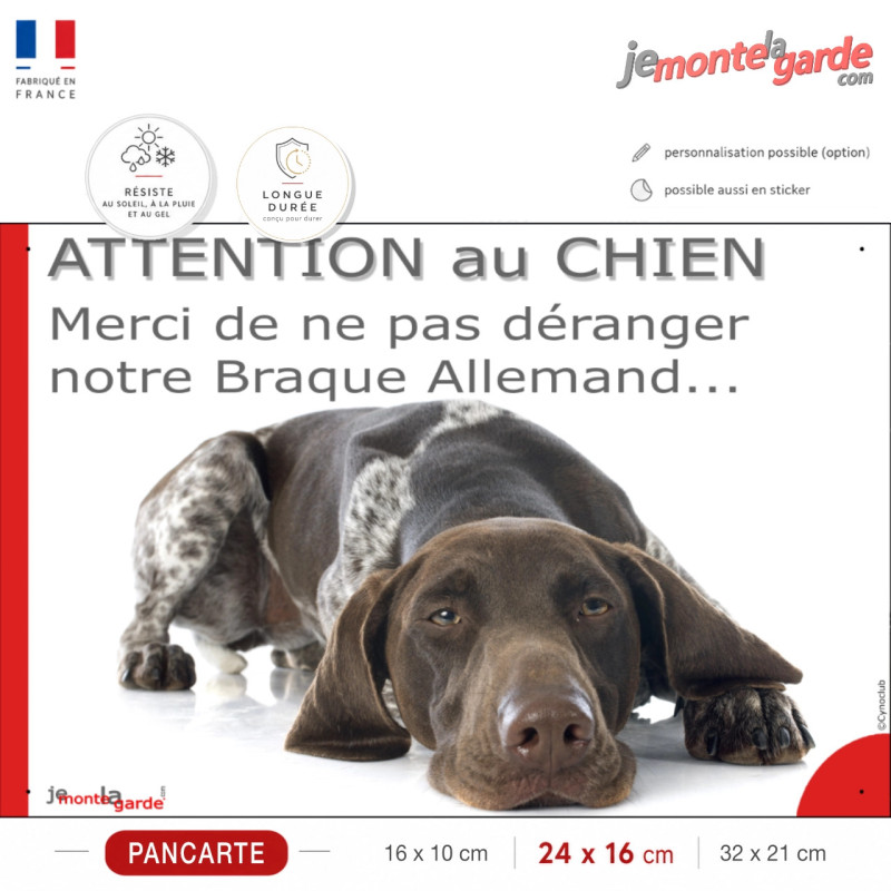 Plaque portail humour "Attention au Chien, Merci de ne pas déranger notre Braque Allemand" photo, résiste dehors Plaque portail humour "Attention au Chien, Merci de ne pas déranger notre Braque Allemand" photo, résiste dehors