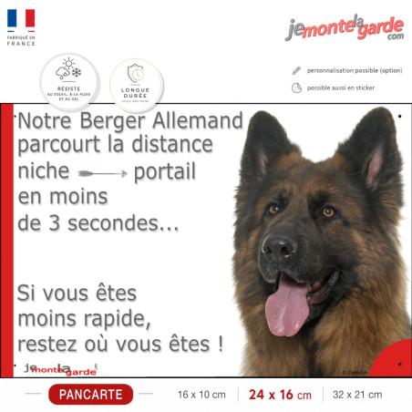 Berger Allemand ancien type, plaque humour "Niche-Portail moins 3 secondes" 3 Tailles Berger Allemand ancien type, plaque humour "Niche-Portail moins 3 secondes" 3 Tailles