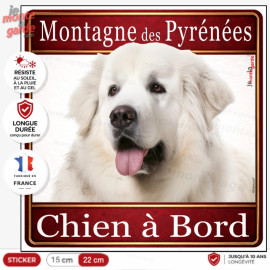 Sticker Montagne des Pyrénées blanc "Chien à Bord" pour voiture, adhésif durable fabriqué en France