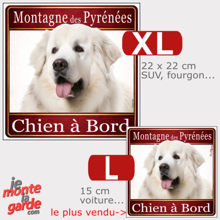 Sticker voiture carré Montagne des Pyrénées "Chien à Bord", résiste dehors, 2 Tailles