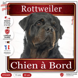 Sticker Rottweiler noir et feu "Chien à Bord" pour voiture, adhésif durable fabriqué en France