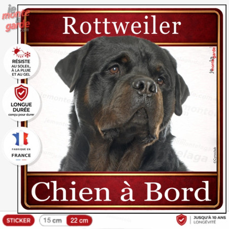 Sticker Rottweiler noir et feu "Chien à Bord" pour voiture, adhésif durable fabriqué en France