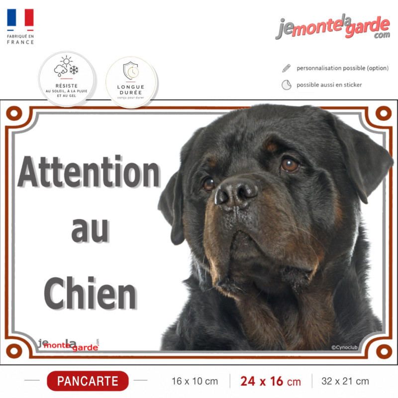 Rottweiler, plaque portail "Attention au Chien" photo Rott résiste pluie soleil gel, idée cadeau