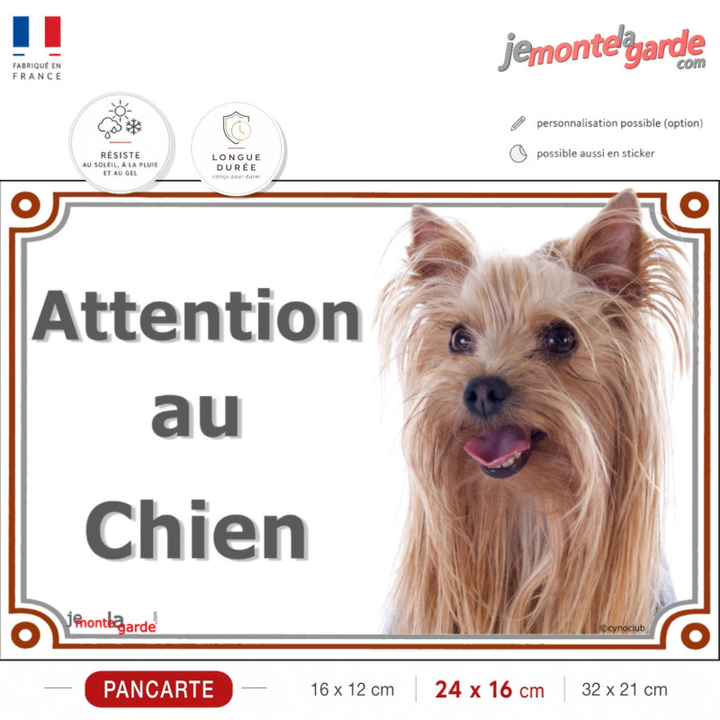 Yorkshire Terrier poils longs Tête, plaque portail "Attention au Chien" york photo, résiste dehors, idée cadeau