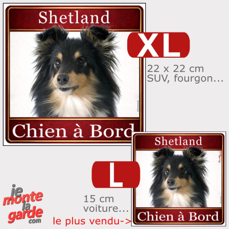 Sticker voiture carré Berger Shetland "Chien à Bord", résiste dehors, 2 Tailles