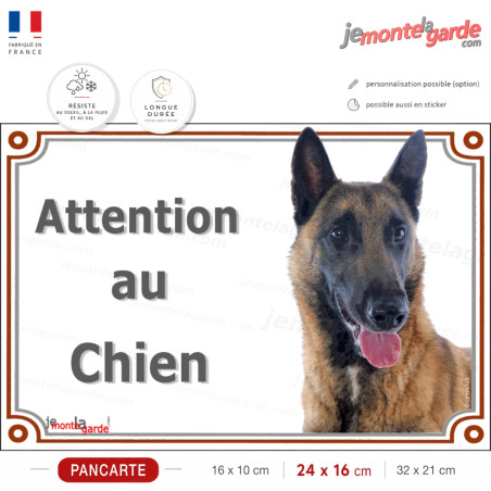 Berger Belge Malinois Tête, plaque portail photo "Attention au Chien" résiste pluie soleil gel, idée cadeau