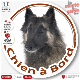 Berger Belge Tervuren, sticker autocollant rond "Chien à Bord" disque adhésif voiture photo, résiste dehors