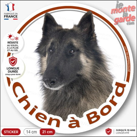 Berger Belge Tervuren, sticker autocollant rond "Chien à Bord" disque adhésif voiture photo, résiste dehors