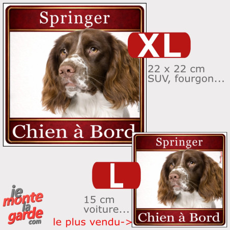 Sticker carré Springer anglais foie et blanc "Chien à Bord" résiste dehors, 2 Tailles