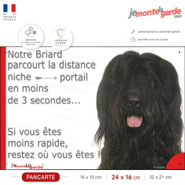 Briard noir, plaque humour "distance Niche-Portail, moins 3 secondes rapide" photo Berger de Brie, résiste dehors, idée cadeau