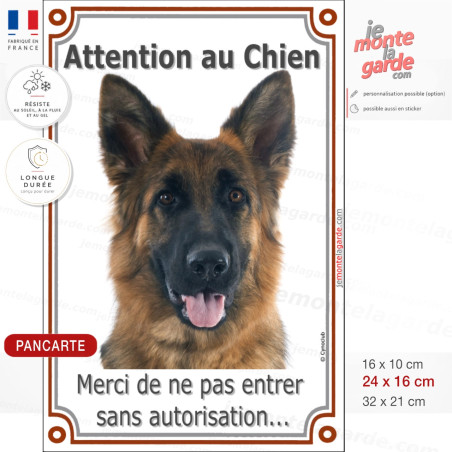 Berger Allemand, plaque verticale "Attention au Chien, sans autorisation" 3 Tailles