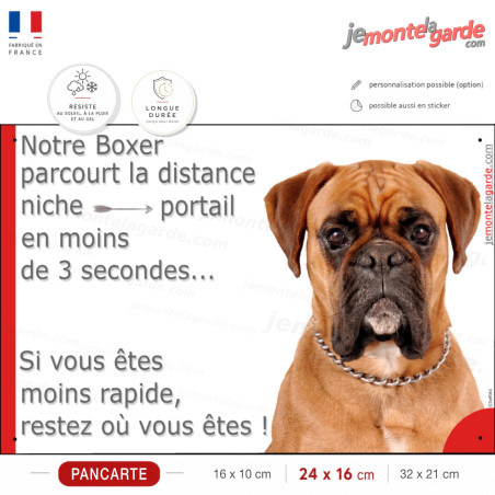 Boxer Fauve, Plaque Prtail humour "parcourt distance niche portail 3 secondes" résiste dehors, idée cadeau
