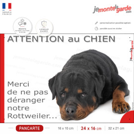 Plaque portail humour "Attention au Chien, Merci de ne pas déranger notre Rottweiler" photo fatigue feignant, résiste dehors