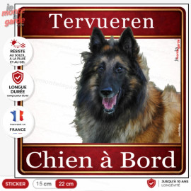 Sticker carré Tervueren fauve charbonné "Chien à Bord" pour voiture, fabrication française durable