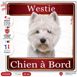 Sticker carré Westie blanc pur "Chien à Bord" pour voiture, fabrication française durable