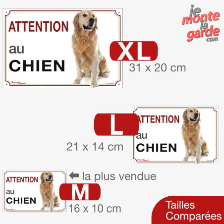 Golden Retriever, sticker photo "Attention au Chien" résiste dehors, 3 Tailles