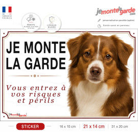 Sticker Berger Américain Miniature rouge "JE MONTE LA GARDE" pour portail, fabrication française durable