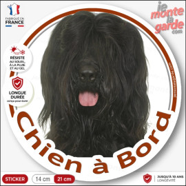 Briard, Berger de Brie noir Tête, sticker autocollant rond "Chien à Bord" Disque adhésif vitre voiture, résiste dehors