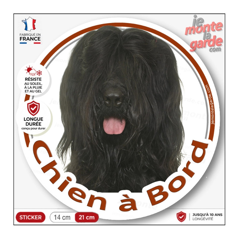 Briard, Berger de Brie noir Tête, sticker autocollant rond "Chien à Bord" Disque adhésif vitre voiture, résiste dehors Briard, Berger de Brie noir Tête, sticker autocollant rond "Chien à Bord" Disque adhésif vitre voiture, résiste dehors