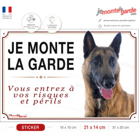 Sticker Malinois fauve charbonné "JE MONTE LA GARDE" pour portail, fabrication française durable